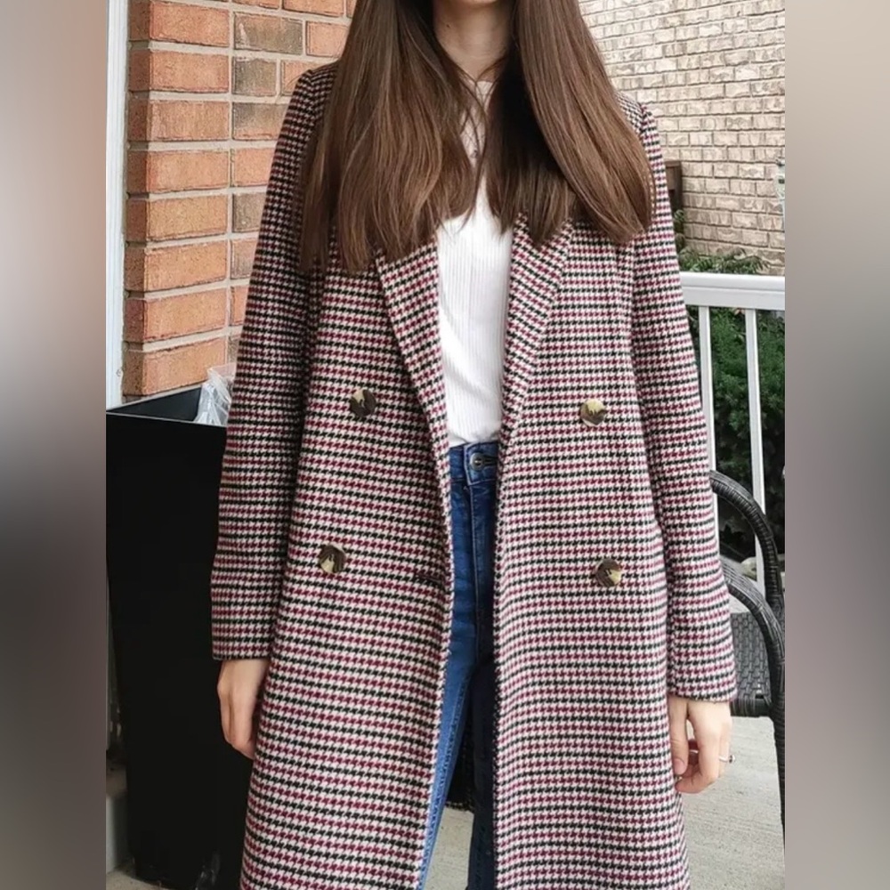 Elegant Coat in Black, White, and Red